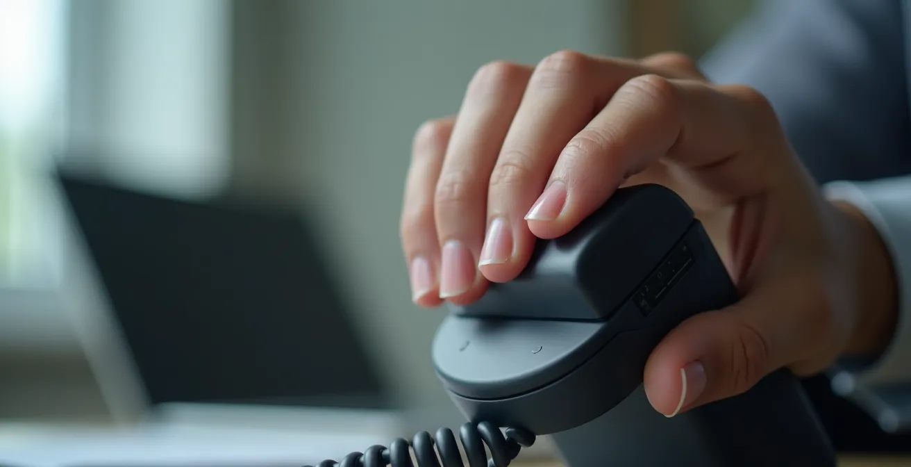Geschäftsfrau verifiziert Zahlungsanweisung telefonisch in Schweizer Büro