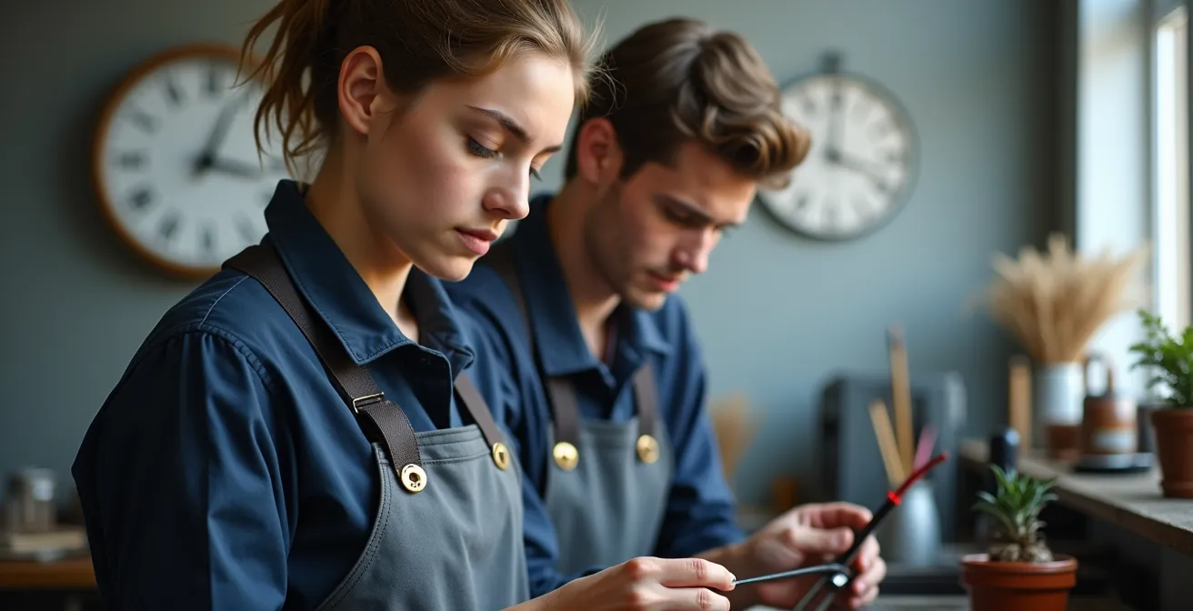 Junger Lernender in einem Schweizer Ausbildungsbetrieb während der regulären Arbeitszeit