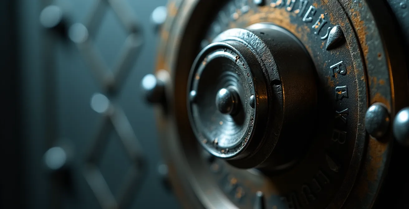 Symbolische Darstellung versteckter Vermögenswerte durch ein detailreiches Tresor-Zahlenschloss.