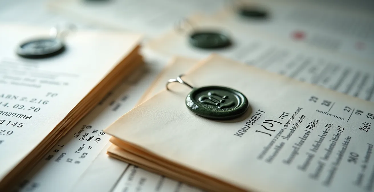 Detailaufnahme von Schweizer Rechtsdokumenten mit Kalenderdaten im Hintergrund